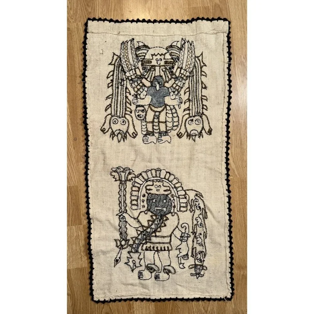 Tribal Textile Wall Art Peruvian Native Original Art Authentic Wool Vintage